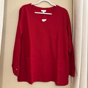 J. Jill Red Relaxed 3/4 Sleeve Blouse